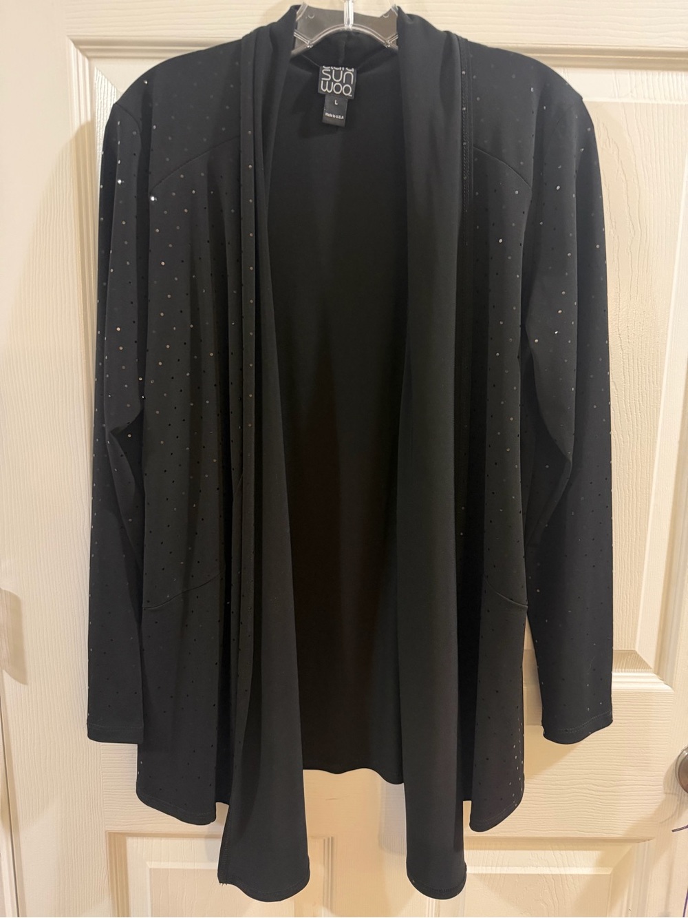 Clara Sun Woo Black Open-Front Embellished Cardigan Jacket